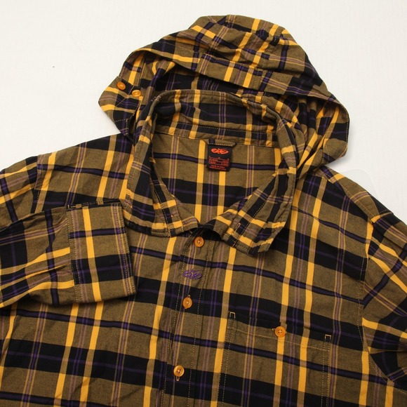 Nike Other - Nike 6.0 Shirt Mens Large Yellow Black Plaid Hooded Flannel Long Sleeve Casual